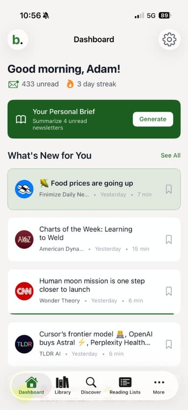 Bilig newsletter reader app
